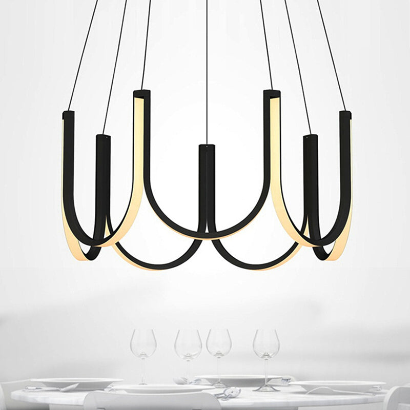 Contemporary U-Shaped LED Chandelier Light: Black/White/Gold Acrylic Ceiling Pendant (White/Warm Light)