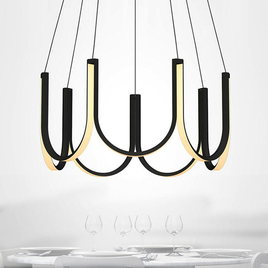 Contemporary U-Shaped LED Chandelier Light: Black/White/Gold Acrylic Ceiling Pendant (White/Warm Light)