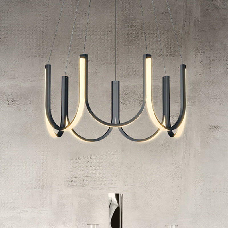 Contemporary Black & White U-Shaped Led Chandelier Pendant With Gold Accents - White/Warm Light