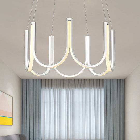 Contemporary U-Shaped LED Chandelier Light: Black/White/Gold Acrylic Ceiling Pendant (White/Warm Light)
