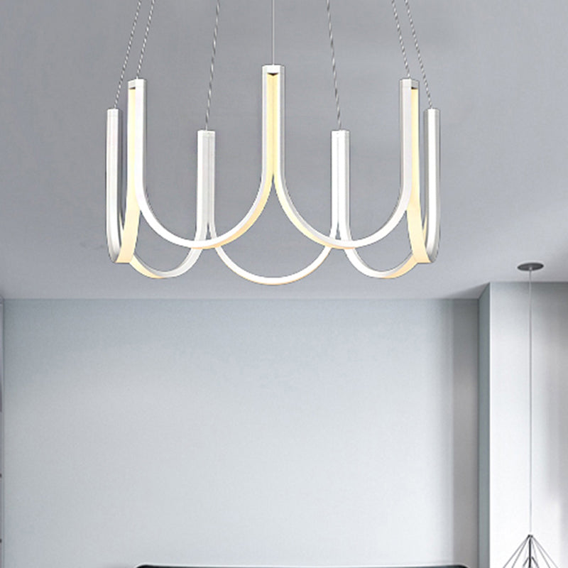 Contemporary Black & White U-Shaped Led Chandelier Pendant With Gold Accents - White/Warm Light /