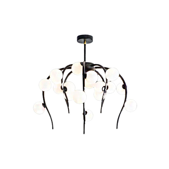 Modern Black/Gold Iron Branch Chandelier with Matte White Balls - 15/20-Light Dining Room Hanging Lamp
