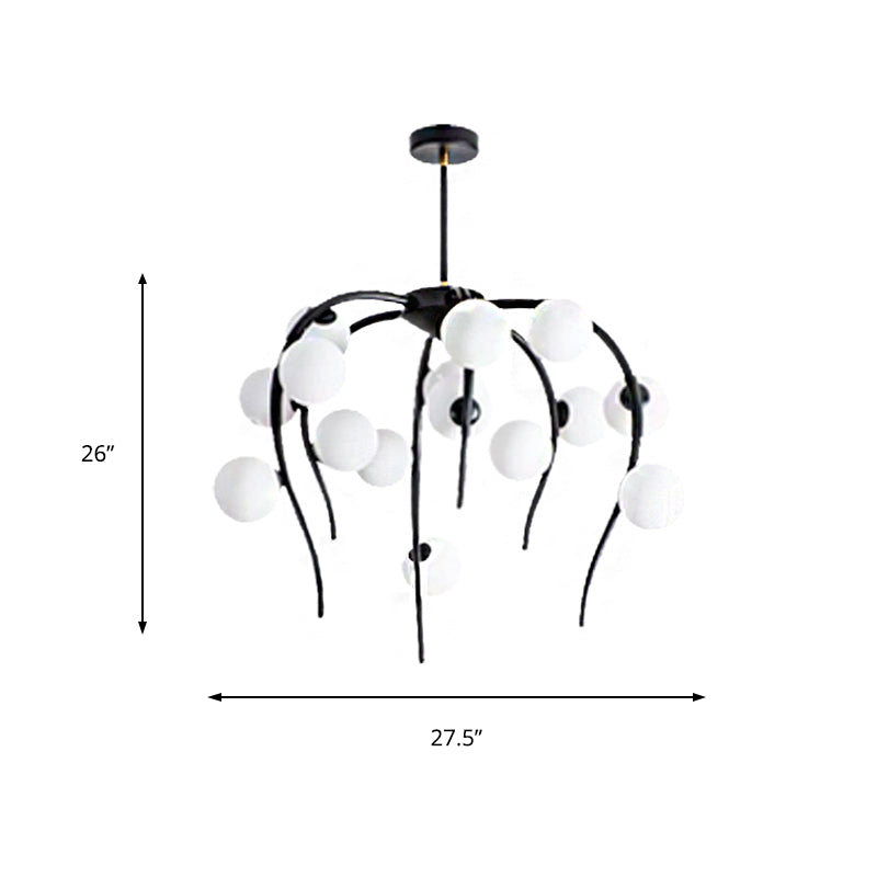 Modern Black/Gold Iron Branch Chandelier with Matte White Balls - 15/20-Light Dining Room Hanging Lamp