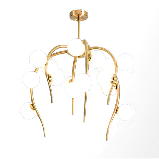 Modern Black/Gold Iron Chandelier With Matte White Balls - 15/20-Light Dining Room Hanging Lamp