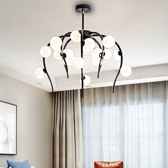 Modern Black/Gold Iron Branch Chandelier with Matte White Balls - 15/20-Light Dining Room Hanging Lamp