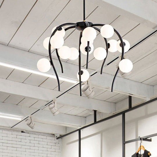 Modern Black/Gold Iron Branch Chandelier with Matte White Balls - 15/20-Light Dining Room Hanging Lamp