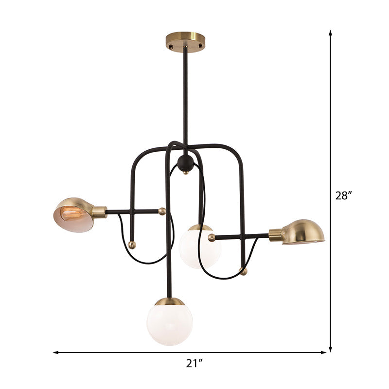 Modern Metallic 4-Light Pendant Chandelier With Adjustable Hanging Rod - Black Finish