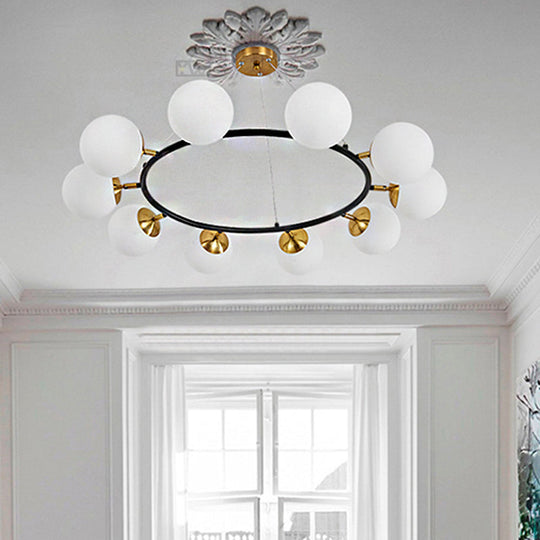 Modern 39" Wide Milk White Glass Chandelier with 10 Lights- Black Ceili