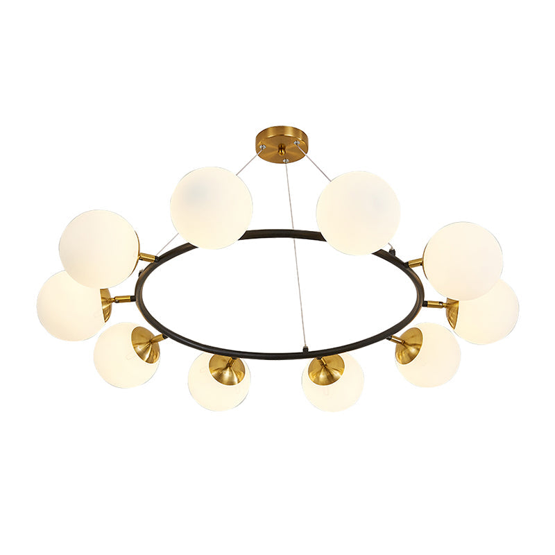 Modern 39" Wide Milk White Glass Chandelier with 10 Lights- Black Ceili