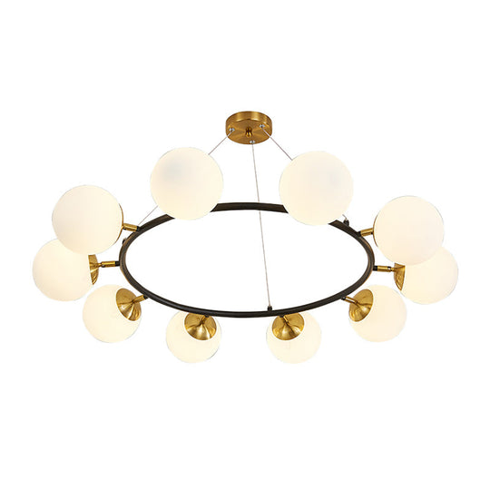 Modern 39" Wide Milk White Glass Chandelier with 10 Lights- Black Ceili