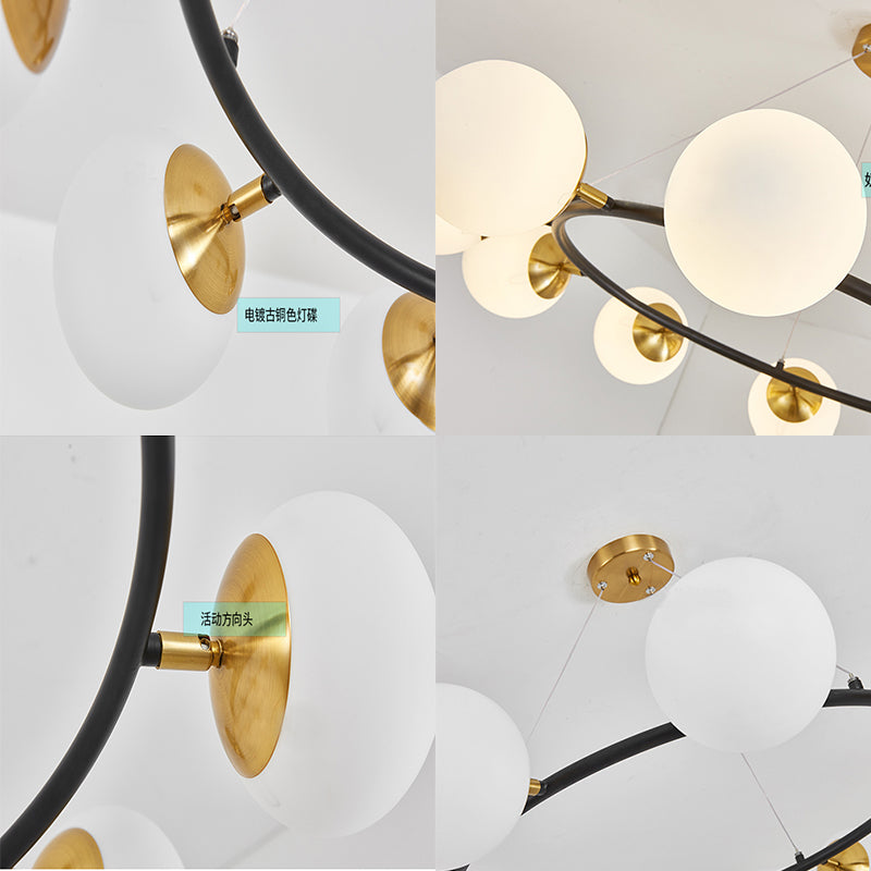 Modern 39" Wide Milk White Glass Chandelier with 10 Lights- Black Ceili