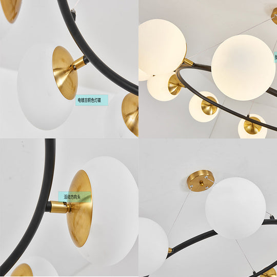 Modern 39" Wide Milk White Glass Chandelier with 10 Lights- Black Ceili