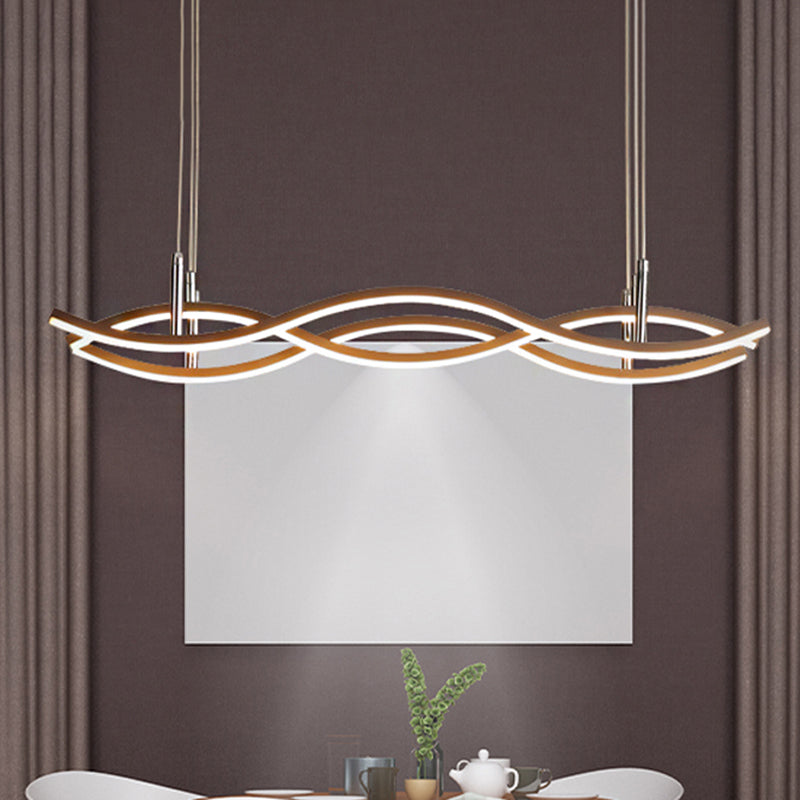 Golden LED Pendant Chandelier with Wavy Design - 22"/27"/41" Wide - Acrylic - White/Warm Light