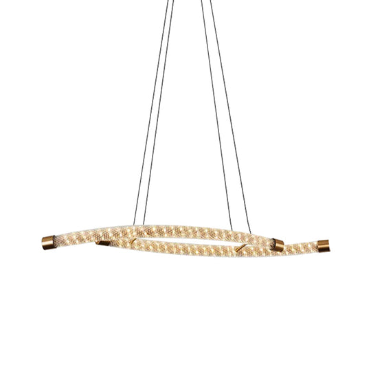 Modernist Crystal Gold LED Rope Pendant Chandelier - Stunning Living Room Ceiling Light Fixture