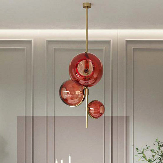 Modern Red Glass Chandelier - 3-Head Pendant Light For Dining Room