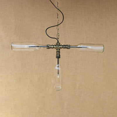 Blue/Clear Glass Chandelier Pendant Light - Antique Stylish Bottle Design, 3 Lights - Ideal for Dining Room