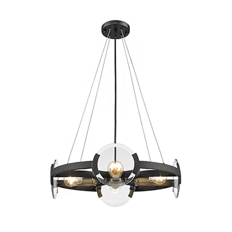 Modern Black Round Chandelier Pendant - Metallic 4-Light Ceiling Fixture with Exposed Bulb Design