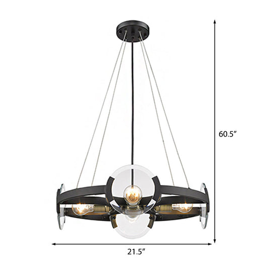 Modern Black Round Chandelier Pendant - Metallic 4-Light Ceiling Fixture with Exposed Bulb Design