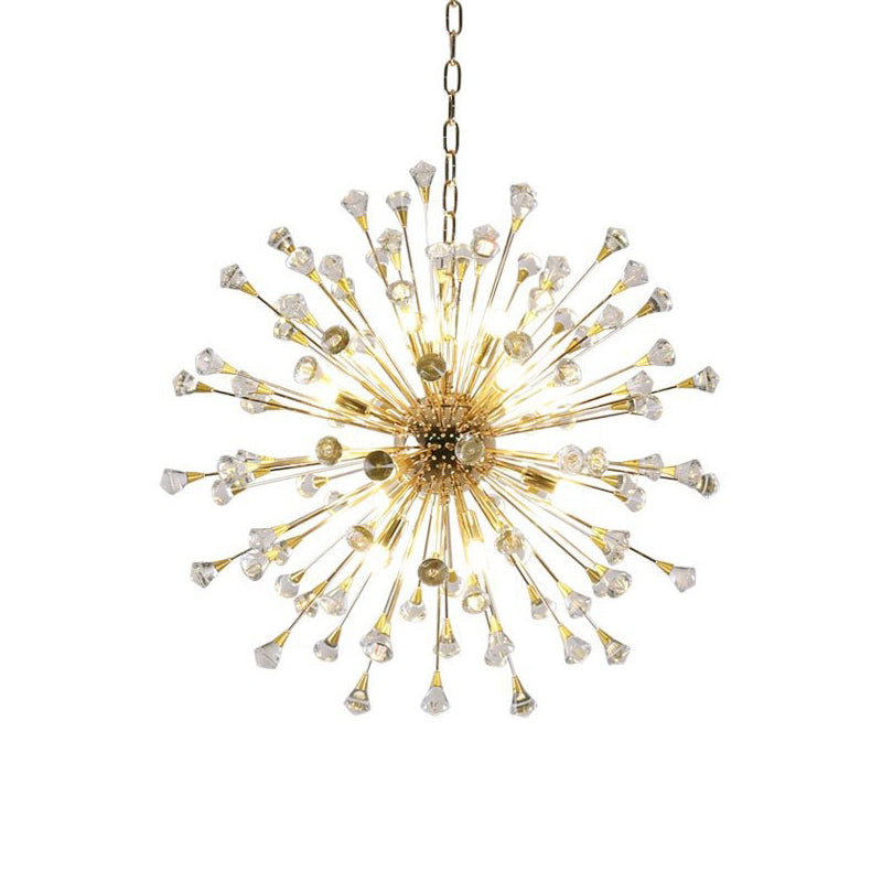 Postmodern LED Golden Urchin Chandelier with Crystal Accents
