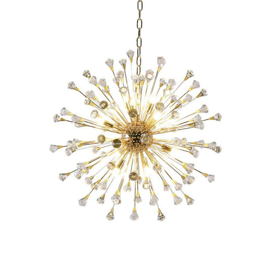 Postmodern LED Golden Urchin Chandelier with Crystal Accents