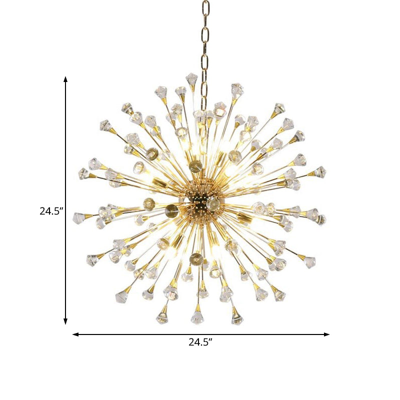 Postmodern LED Golden Urchin Chandelier with Crystal Accents