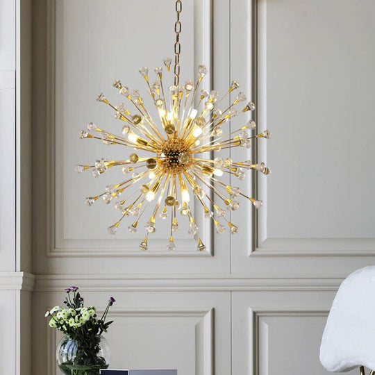 Postmodern LED Golden Urchin Chandelier with Crystal Accents