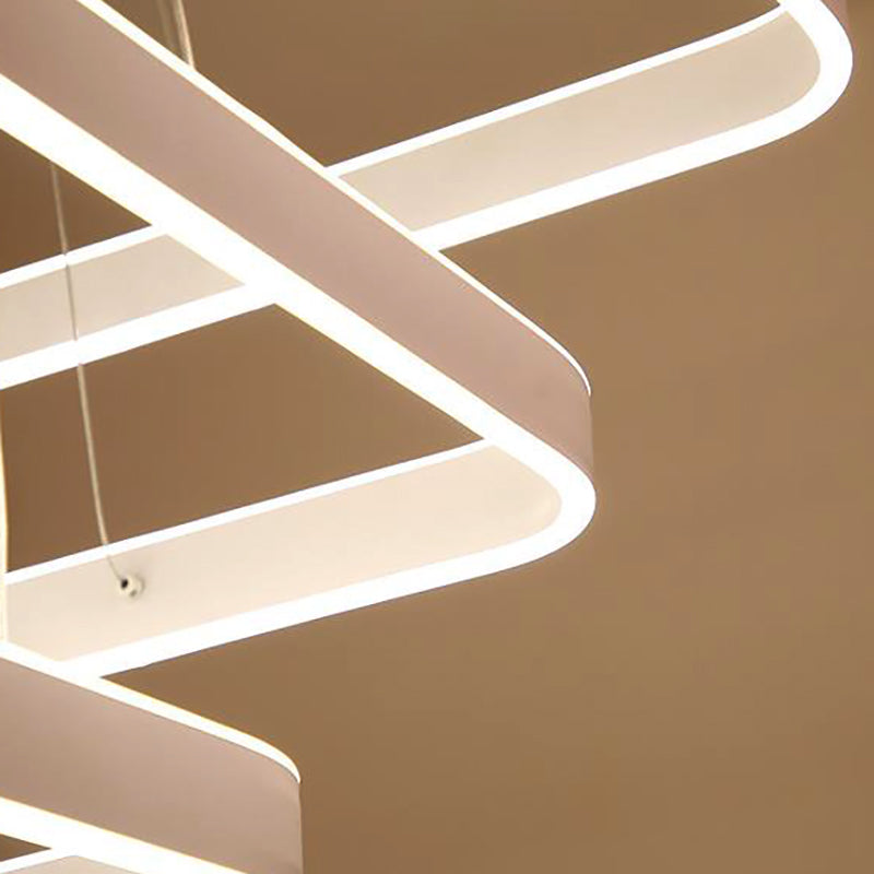 Modern LED Ceiling Chandelier: White 3-Tiered Square Hanging Light Fixture in Multi-Light Tones