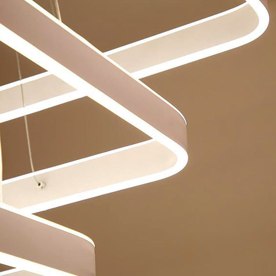 Modern LED Ceiling Chandelier: White 3-Tiered Square Hanging Light Fixture in Multi-Light Tones