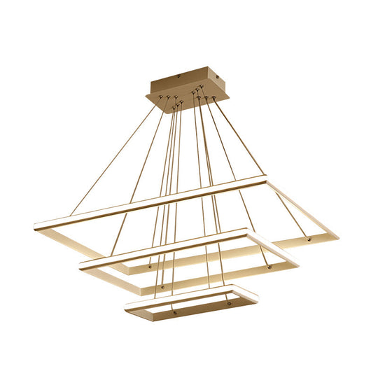 Modern Acrylic Rectangular Chandelier: Tiered Design, 3-Light, Black/White LED, White/Warm Light