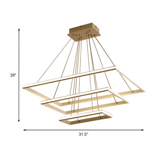 Modern Acrylic Rectangular Chandelier: Tiered Design, 3-Light, Black/White LED, White/Warm Light