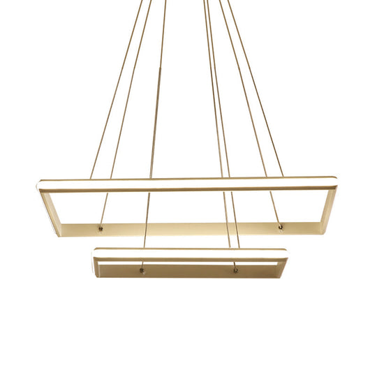 Modern Acrylic Rectangular Chandelier: Tiered Design, 3-Light, Black/White LED, White/Warm Light