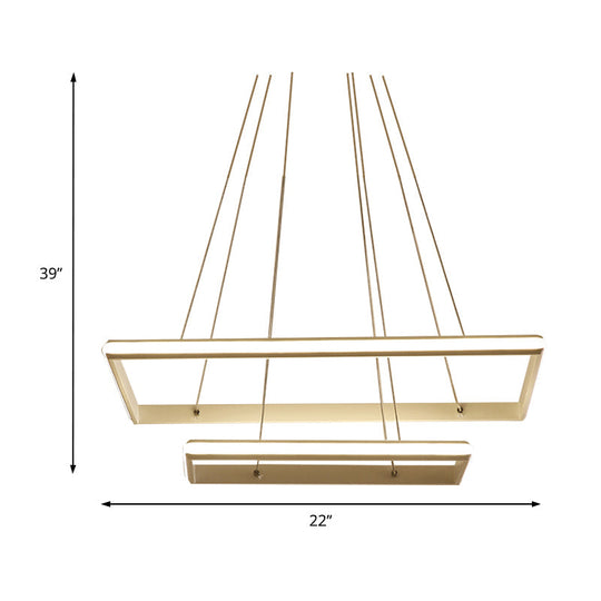 Modern Acrylic Rectangular Chandelier: Tiered Design, 3-Light, Black/White LED, White/Warm Light