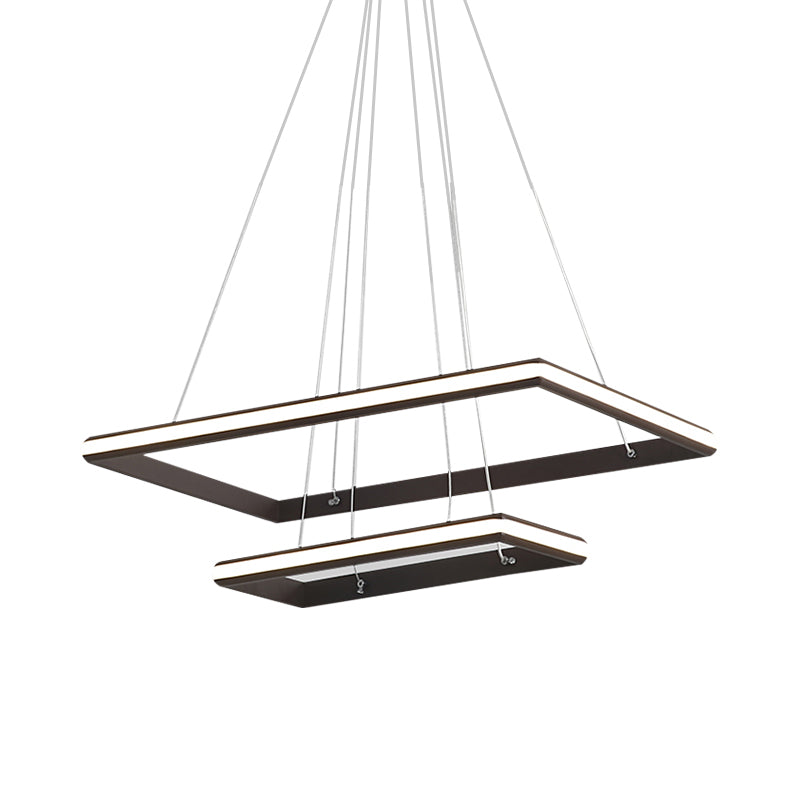 Modern Acrylic Rectangular Chandelier: Tiered Design, 3-Light, Black/White LED, White/Warm Light
