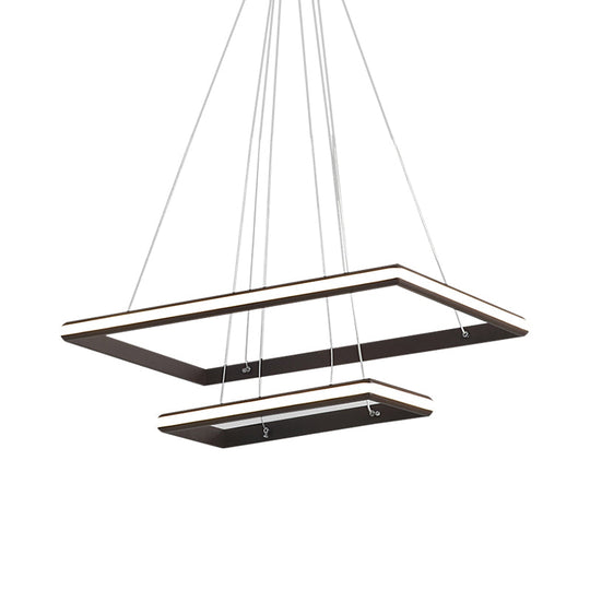 Modern Acrylic Rectangular Chandelier: Tiered Design, 3-Light, Black/White LED, White/Warm Light