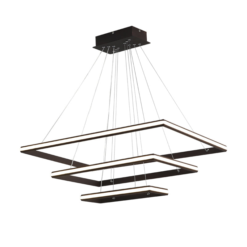 Modern Acrylic Rectangular Chandelier: Tiered Design, 3-Light, Black/White LED, White/Warm Light