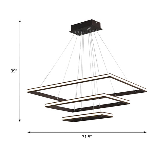 Modern Acrylic Rectangular Chandelier: Tiered Design, 3-Light, Black/White LED, White/Warm Light