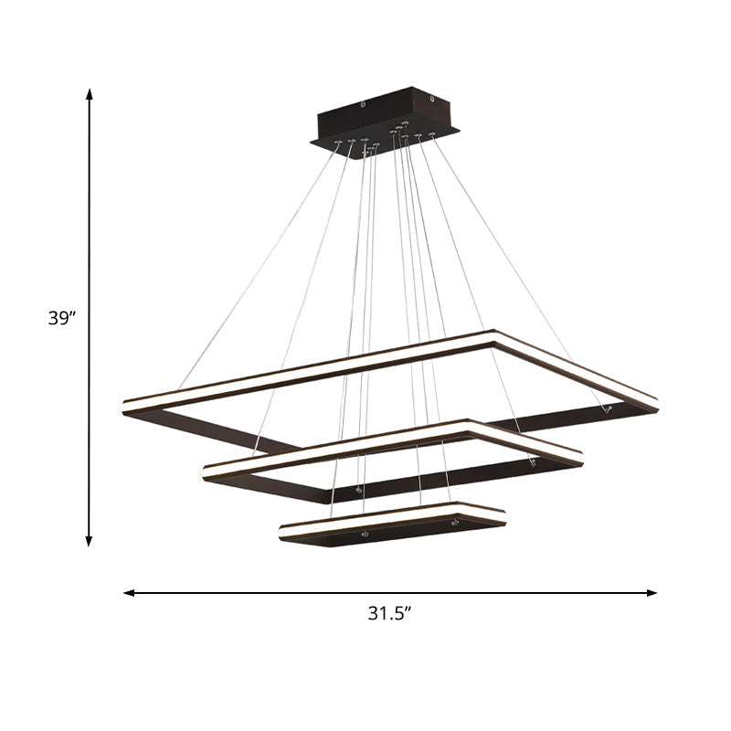 Modern Tiered Rectangular Chandelier With Acrylic Panels - 3 Black/White Led Lights In White Or Warm
