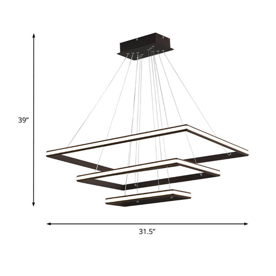 Modern Tiered Rectangular Chandelier With Acrylic Panels - 3 Black/White Led Lights In White Or Warm