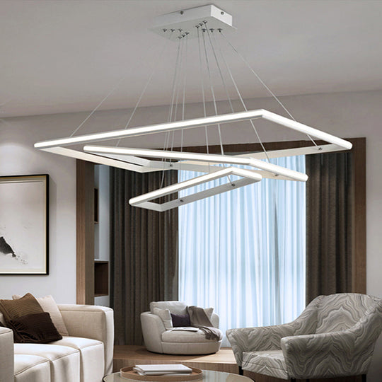 Modern Acrylic Rectangular Chandelier: Tiered Design, 3-Light, Black/White LED, White/Warm Light