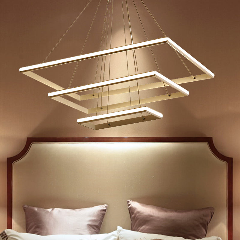 Modern Acrylic Rectangular Chandelier: Tiered Design, 3-Light, Black/White LED, White/Warm Light