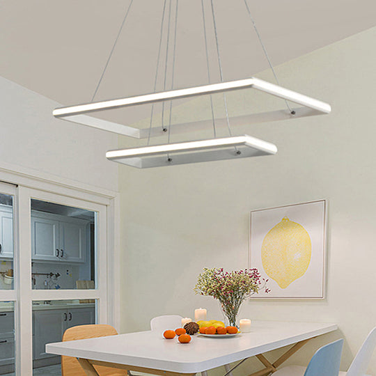 Modern Acrylic Rectangular Chandelier: Tiered Design, 3-Light, Black/White LED, White/Warm Light