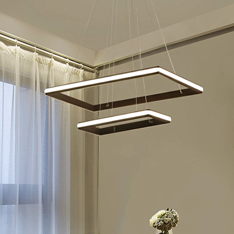 Modern Acrylic Rectangular Chandelier: Tiered Design, 3-Light, Black/White LED, White/Warm Light