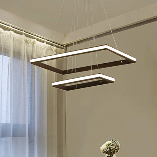 Modern Acrylic Rectangular Chandelier: Tiered Design, 3-Light, Black/White LED, White/Warm Light