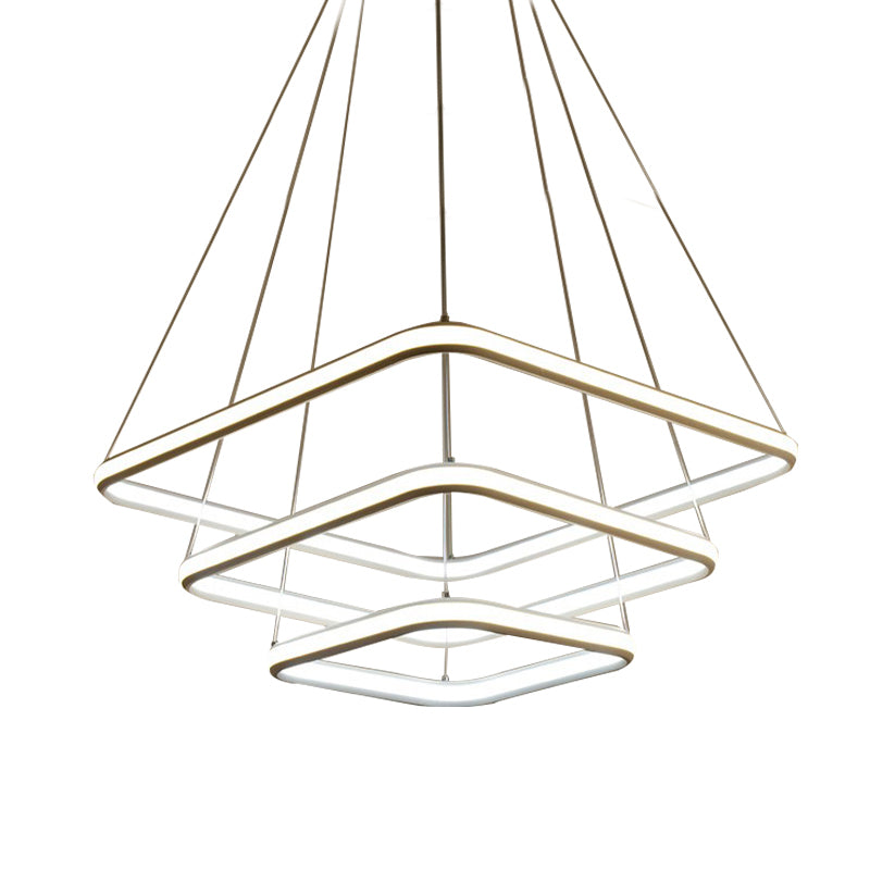 Minimalist White Acrylic Hanging Chandelier - Square LED Ceiling Pendant (White/Warm Light)