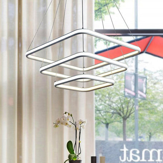 Minimalist White Acrylic Hanging Chandelier - Square LED Ceiling Pendant (White/Warm Light)