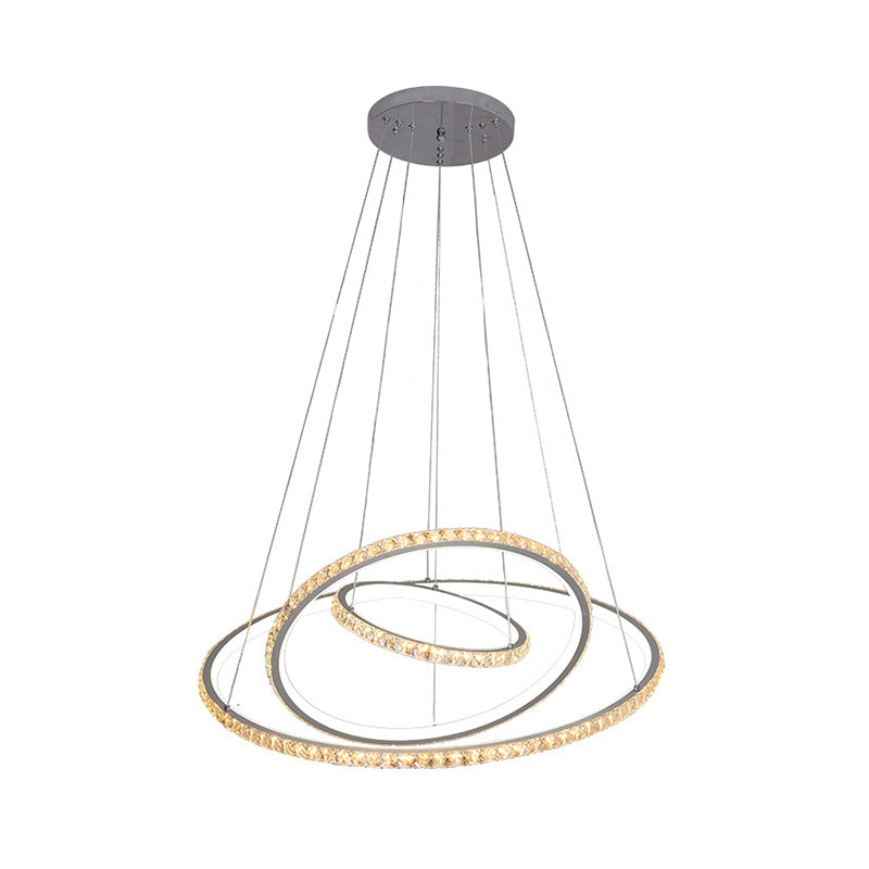 LED Crystal Chandelier Light Fixture, Modern Gold/Silver Ceiling Pendant with 3 Rings, Warm and White Lighting Options