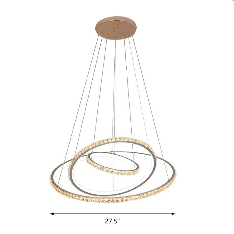 LED Crystal Chandelier Light Fixture, Modern Gold/Silver Ceiling Pendant with 3 Rings, Warm and White Lighting Options