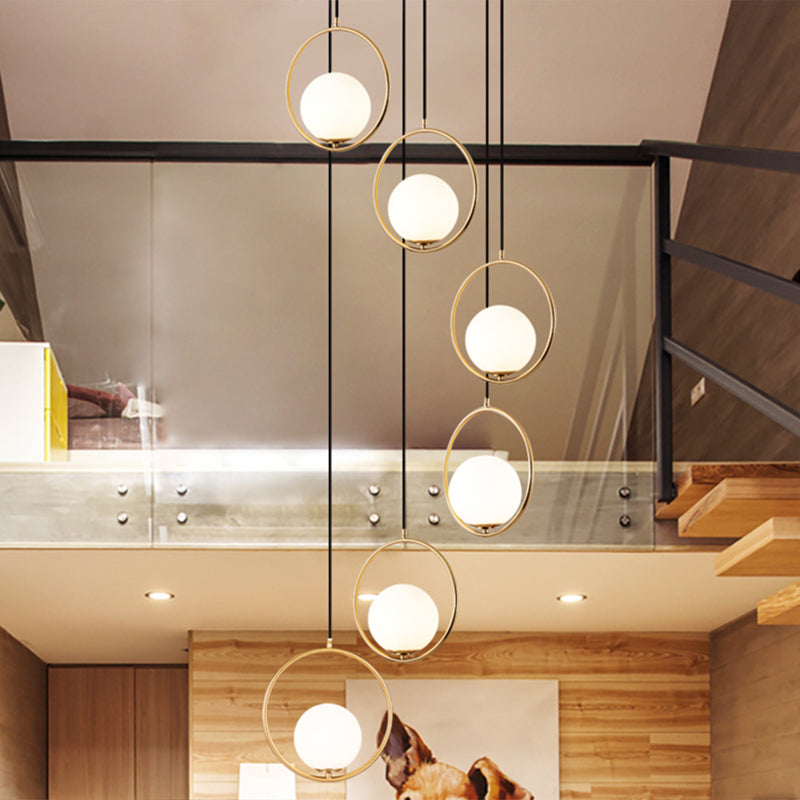 Contemporary Cream Glass Ceiling Lamp with Black Halo Ring