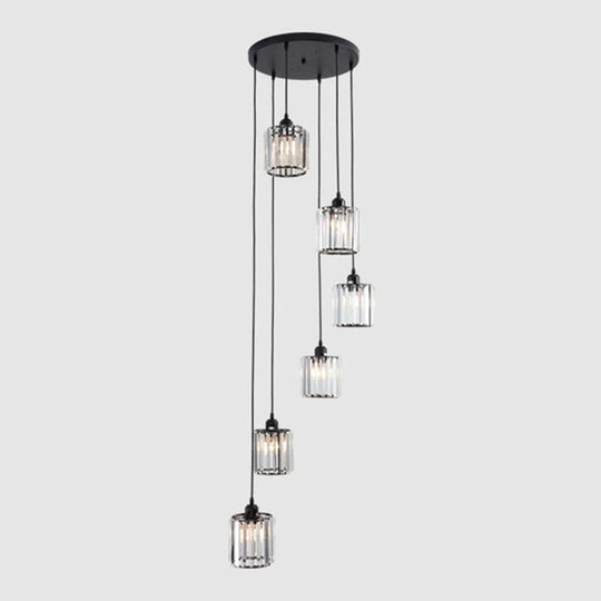 Sleek Black Geometric Prismatic Crystal Ceiling Light For Staircases - Multi-Suspension Lighting