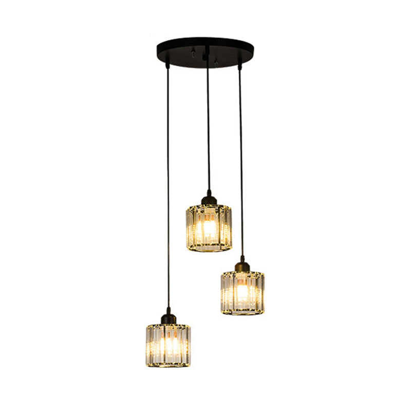 Sleek Black Geometric Prismatic Crystal Ceiling Light For Staircases - Multi-Suspension Lighting